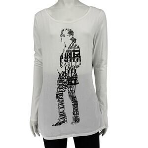 Karl Lagerfeld White Graphic Long Sleeve Cotton Top – Size M